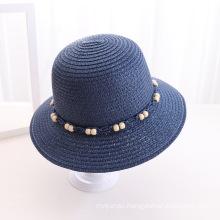 Sun Protection Straw Hat Spring Summer Sunhat Ladies Holiday Wooden Bead String Bucket Cap